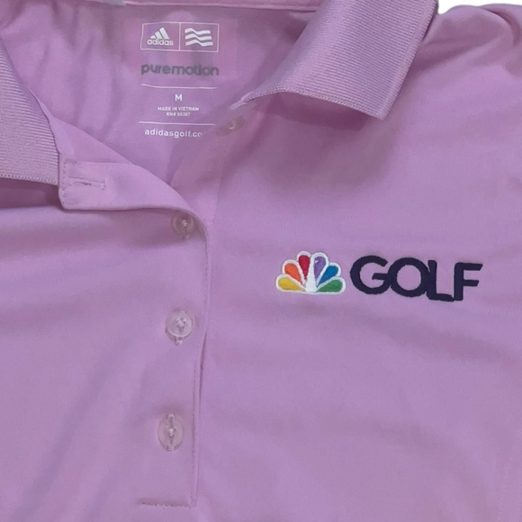 Adidas Golf Pure Motion Pink Golf Polo Shirt with NBC Golf embroidered logo NWT - Picture 3 of 6